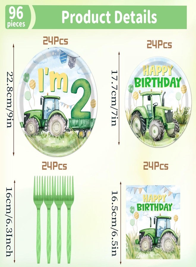 Rakuto Tractor 2nd Birthday Decorations Supplies, 96PCS Tractor Party Plates Napkins and Forks Set, Disposable Farm Two Years Old Birthday Tableware for Boys Serves 24 - Image 2